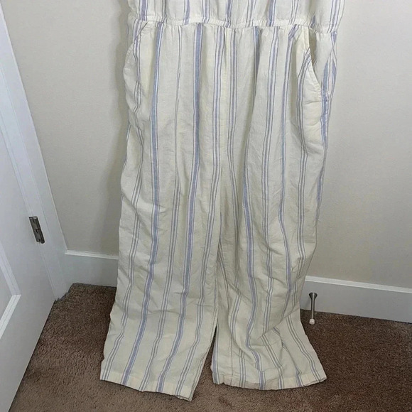 Garnet Hill White with Blue Stripe Organic Cotton Jumpsuit Size XL - Picture 8 of 11